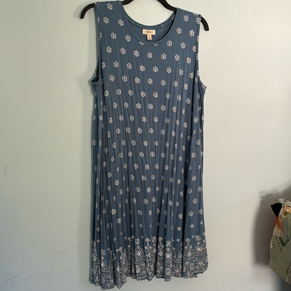 Style & Co. blue printed sleeveless dress, size 3X - Picture 2 of 6
